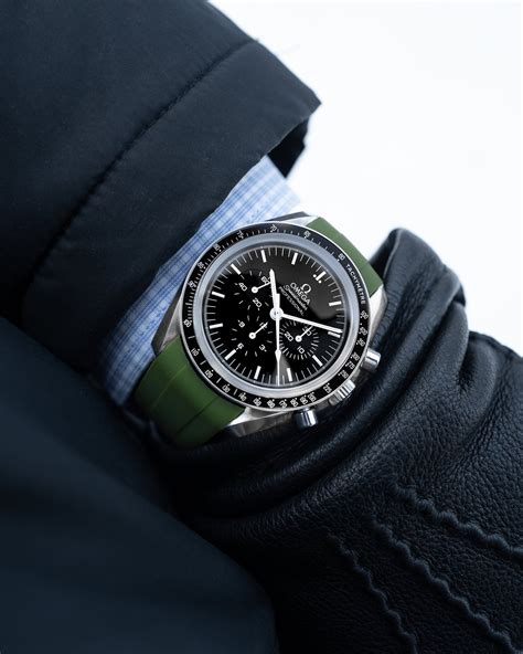 omega speedmaster green leather strap|omega speedmaster 18mm rubber strap.